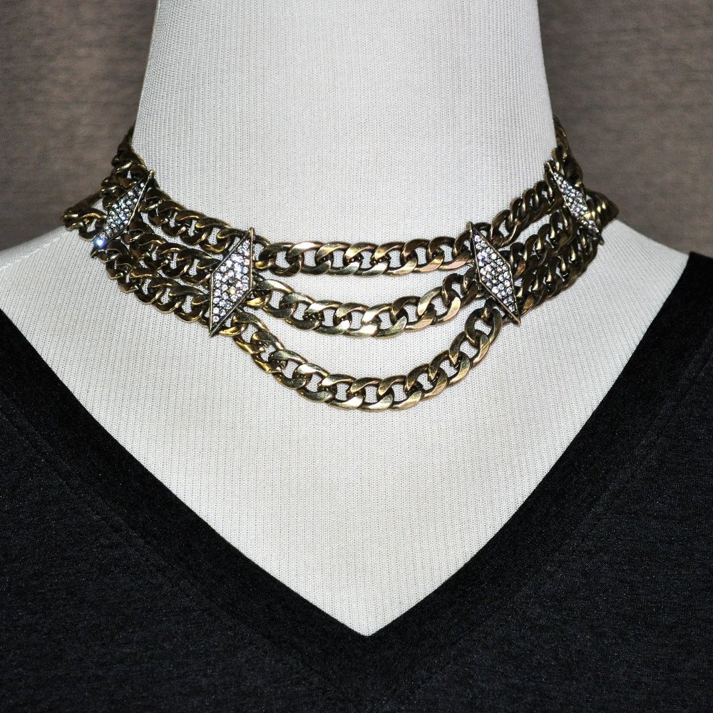 NWOT Sterling Forever Antique Gold Chain Statement Necklace